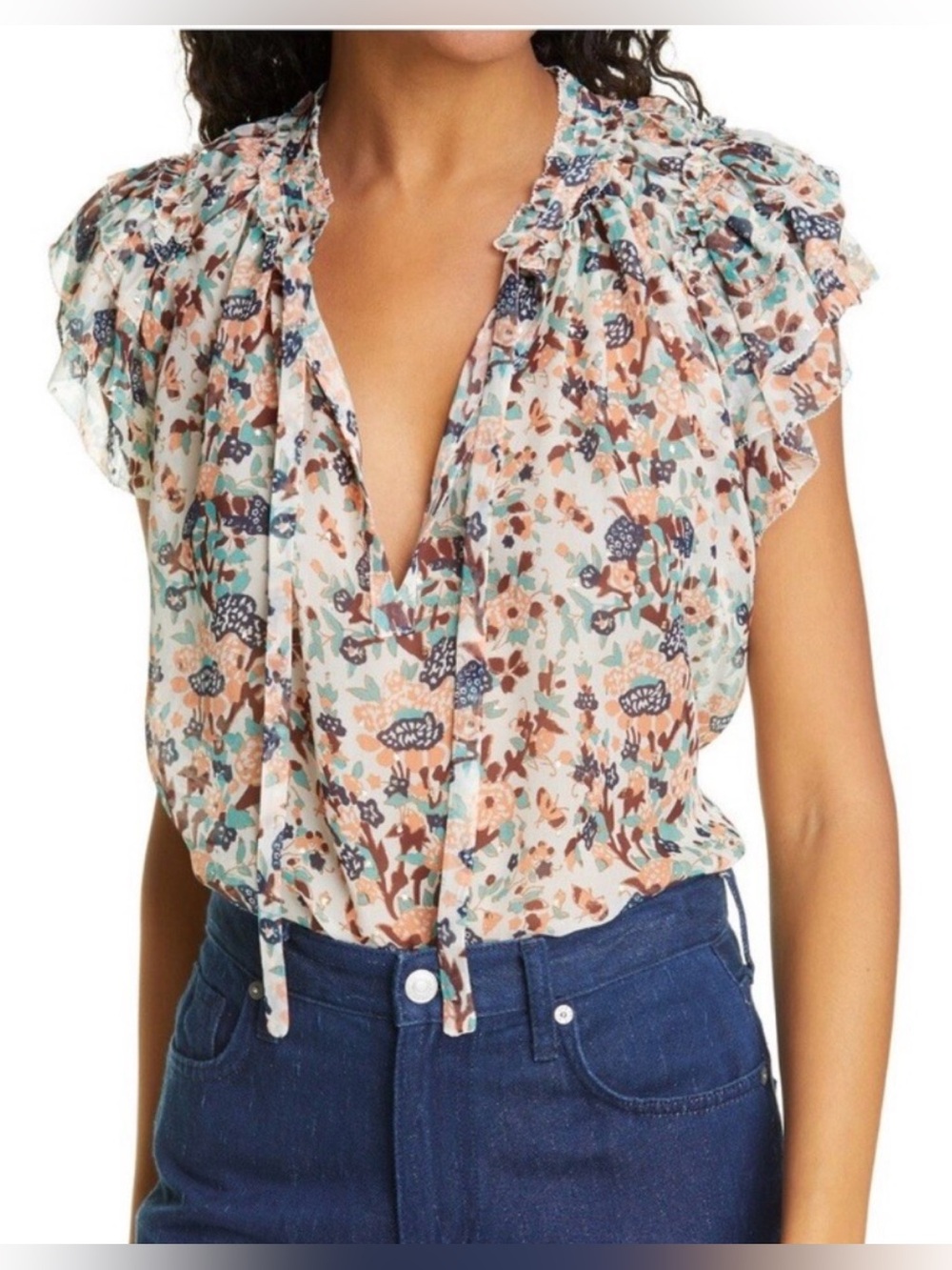 Ulla Johnson Size 6 • Dominique Top Floral Sheer Silk.